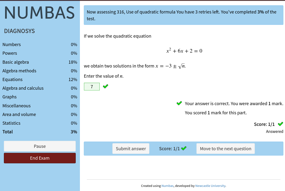 The DIAGNOSYS exam in Numbas