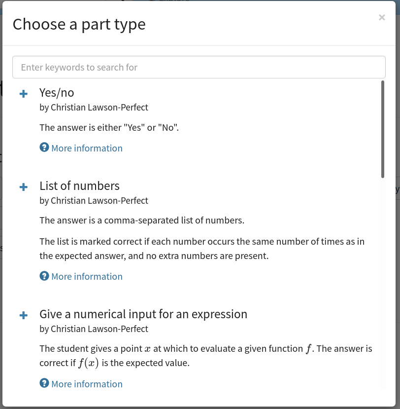 Custom part types