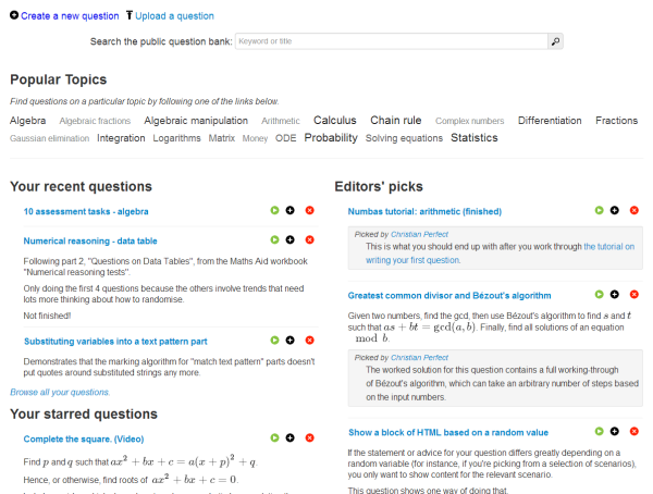 numbas new question index