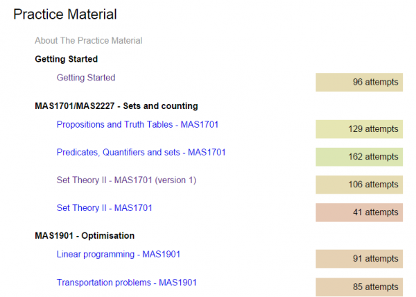 The tool's course index view