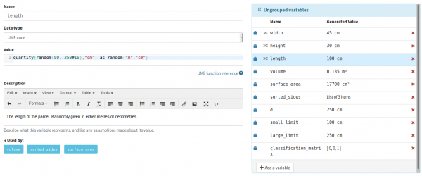 Screenshot of a variable definition involving a random length