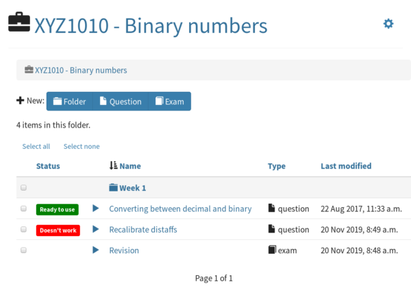 Screenshot of the project browser, showing some items and a folder in a list.