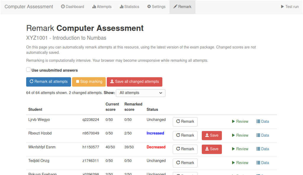 Screenshot of the resource remarking interface.