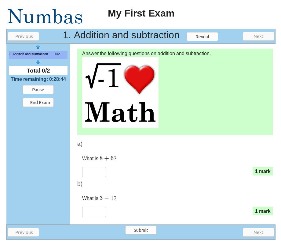 Screenshot of the original Numbas interface.